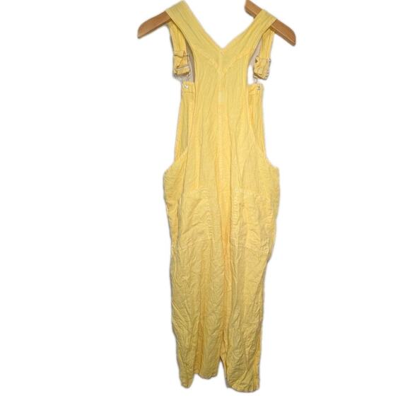 Fresh Produce Women's Linen Butter Yellow Overalls Sz M Boho Coastal Grandma - Picture 3 of 7
